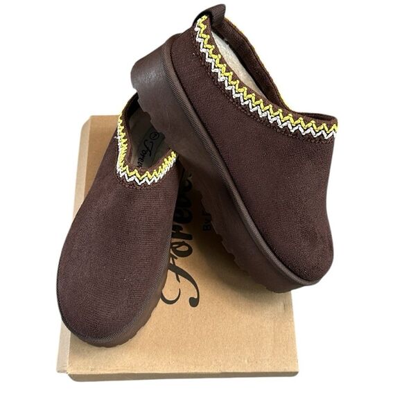 NEW Platform Slip On Clog Slippers Sherpa Faux Fur Lining Chocolate Brown Size 7 - Picture 1 of 13
